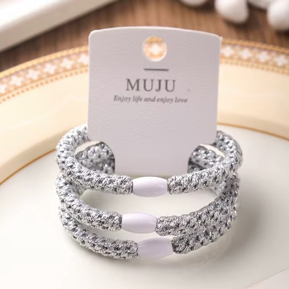Silver Twisted Thick Hair Tie, Set of 3 on Card